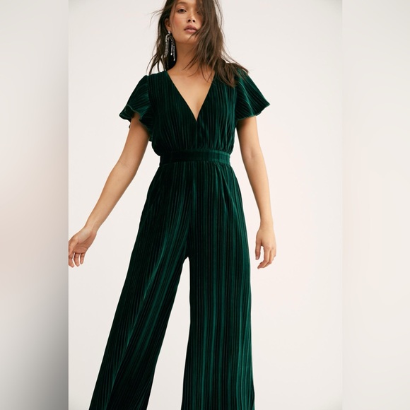 NWT Free People MINKPINK Lex Velvet Ribbed Jumpsuit in Sky, Size XS - Picture 4 of 9